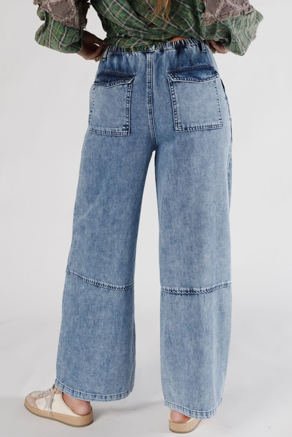 Ashleigh Blue Acid Wash Exposed Seam Drawstring Elastic Waistband Jeans - loveforevers