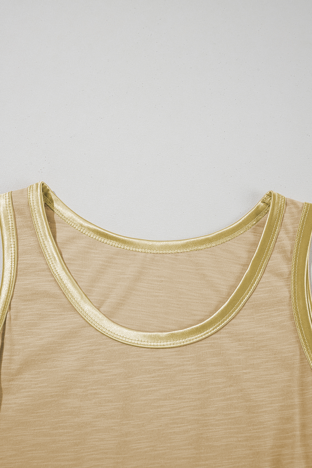 Tan Metallic Sheen Edge Scoop Neck Tank Top - loveforevers