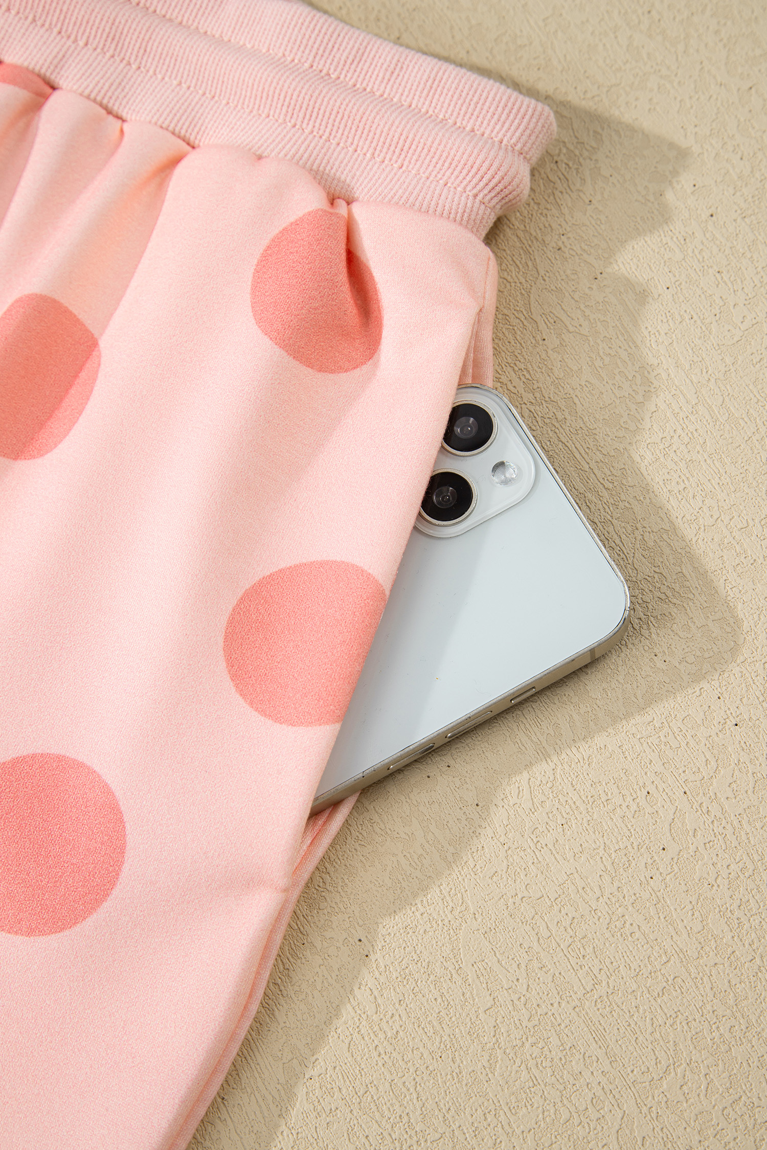 Beige Polka Dot Print Drop Shoulder Pullover Drawstring Jogger Pant Set - loveforevers
