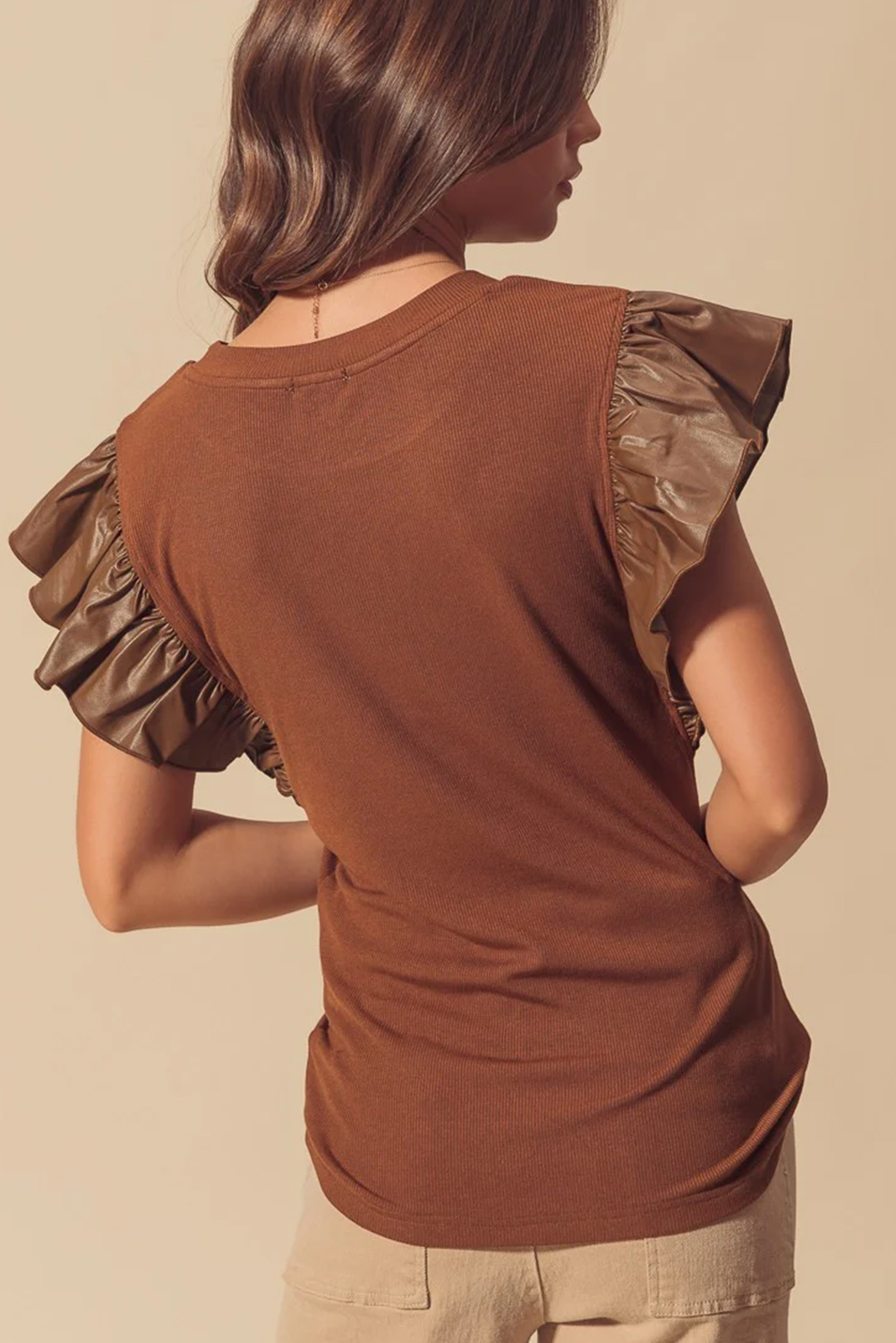 Black GAME DAY Checkered Letter Graphic Leatherette Ruffle Sleeve Top - loveforevers