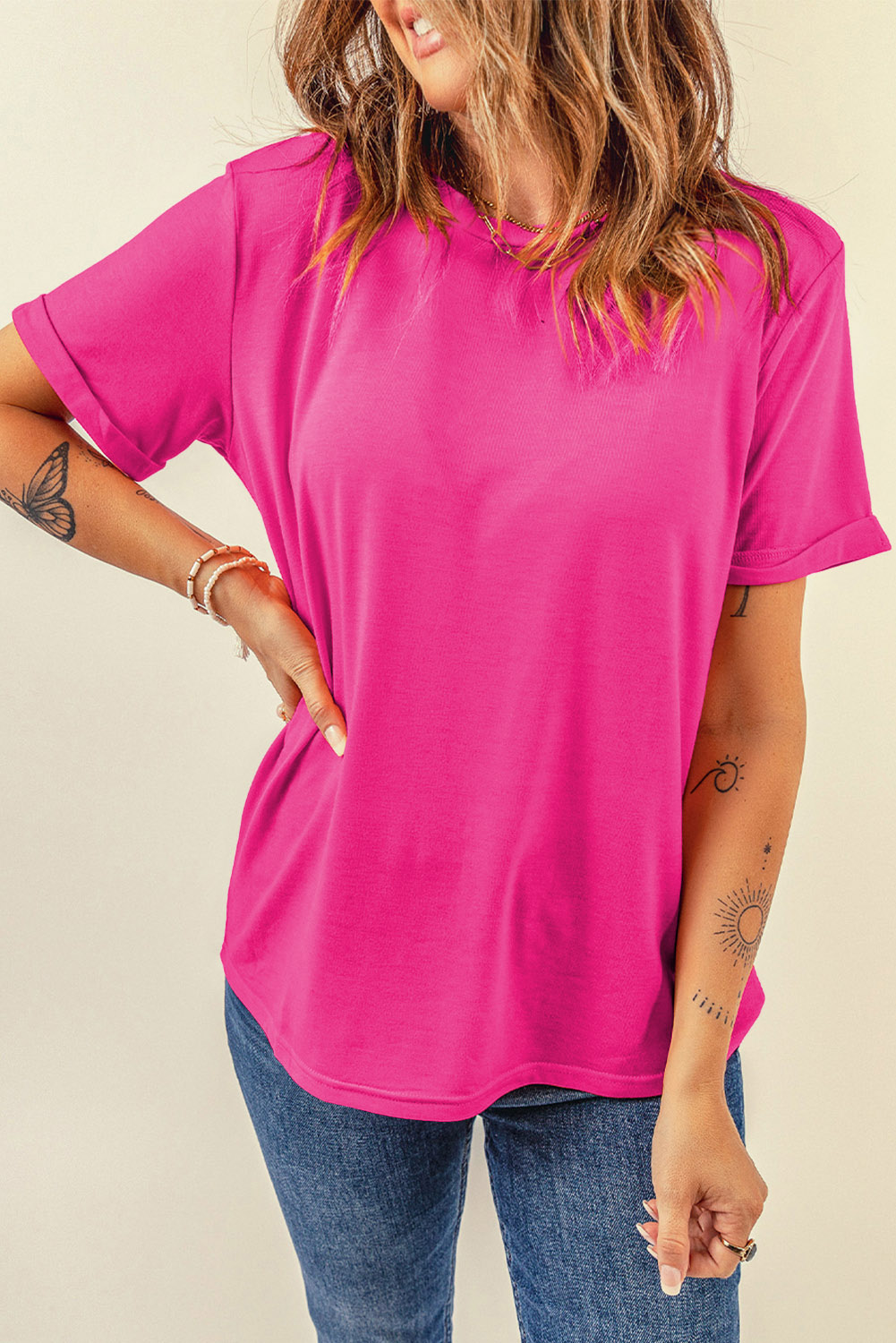Khaki Casual Plain Crew Neck Tee - loveforevers