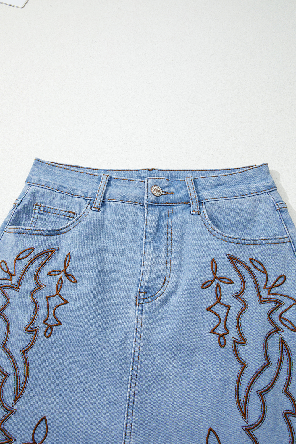 Beau Blue Western Embroidered Denim Mini Skirt - loveforevers
