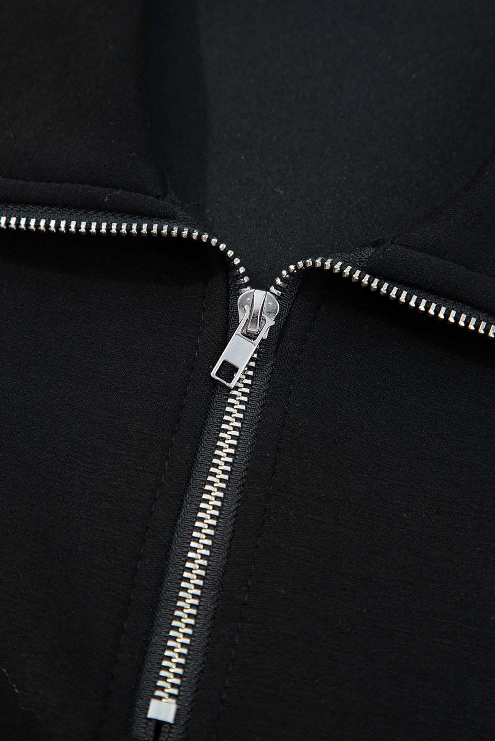 Black Zip Collar Long Sleeve Top Drawstring Pants Set - loveforevers