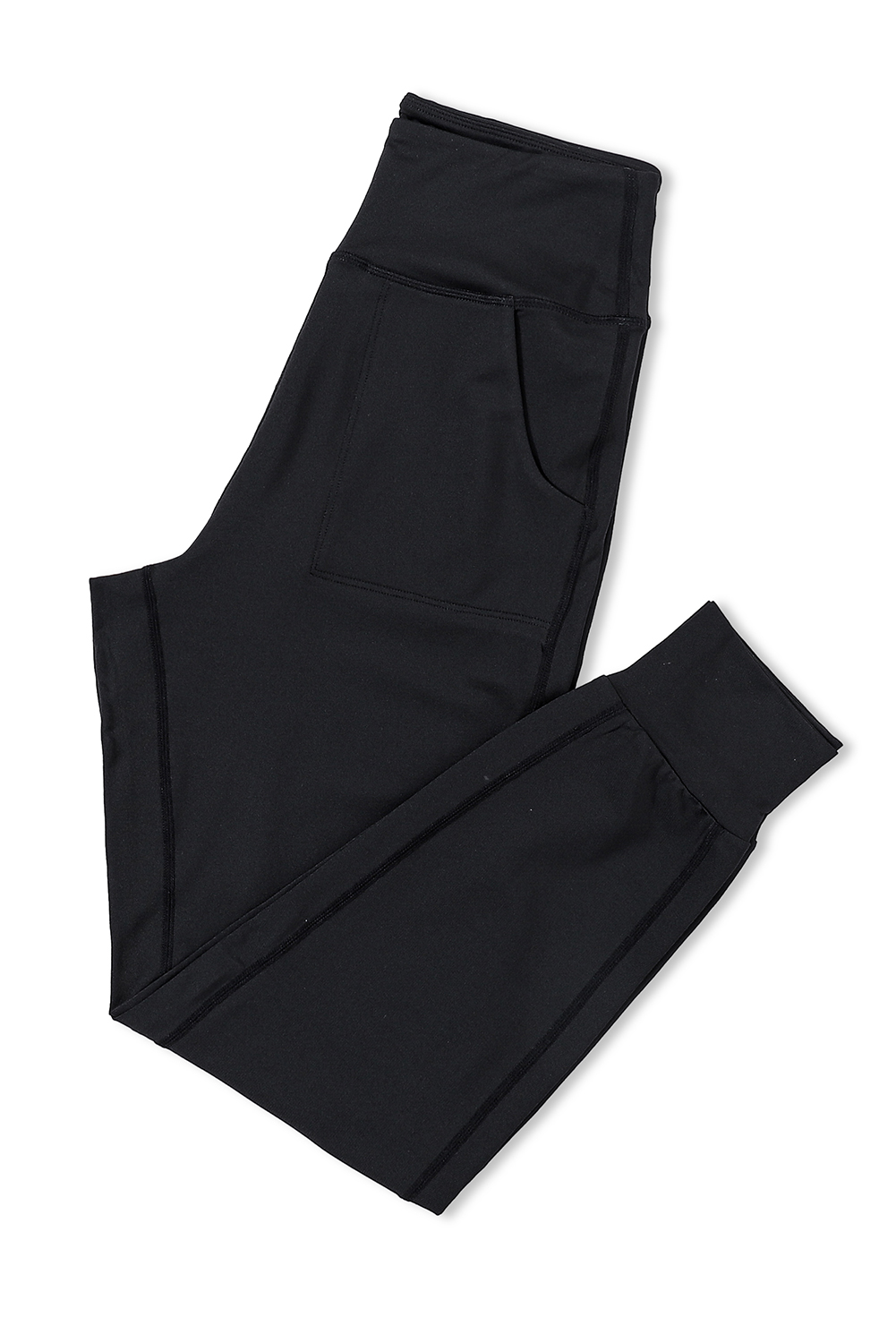 Black Exposed Seam High Waist Pocketed Joggers - loveforevers