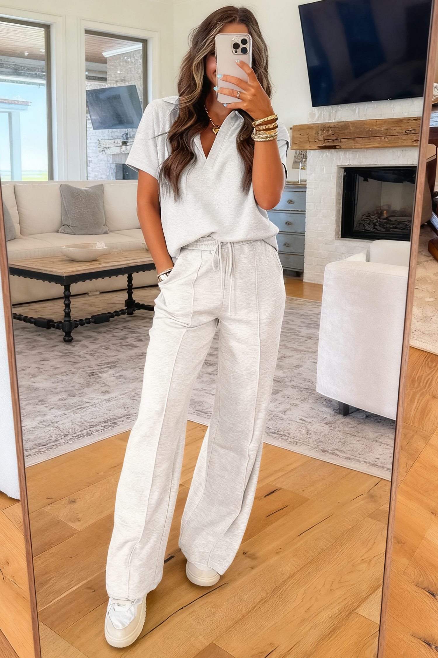 Light Grey Polo Tee Casual Pant Set - loveforevers
