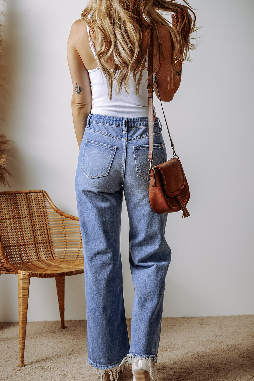 Ashleigh Blue Distressed Raw Hem Straight Leg High Waist Jeans - loveforevers