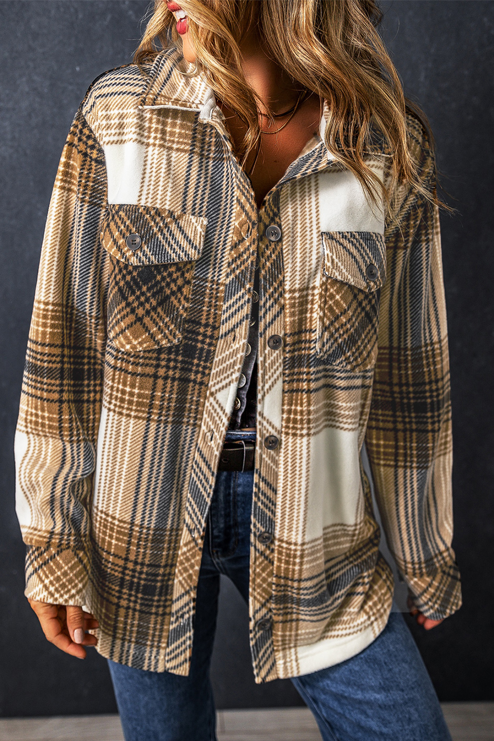 Multicolour Plaid Print Flap Pocket Button Up Shacket - loveforevers