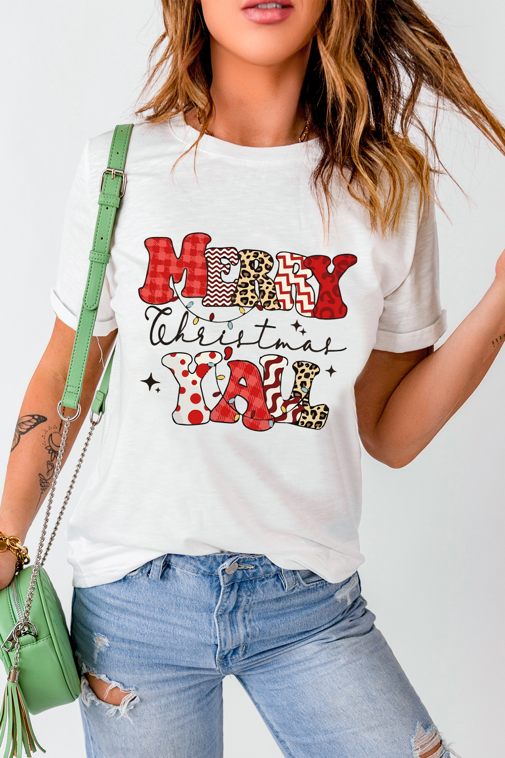 White MERRY Christmas YAll Graphic Crewneck T Shirt - loveforevers