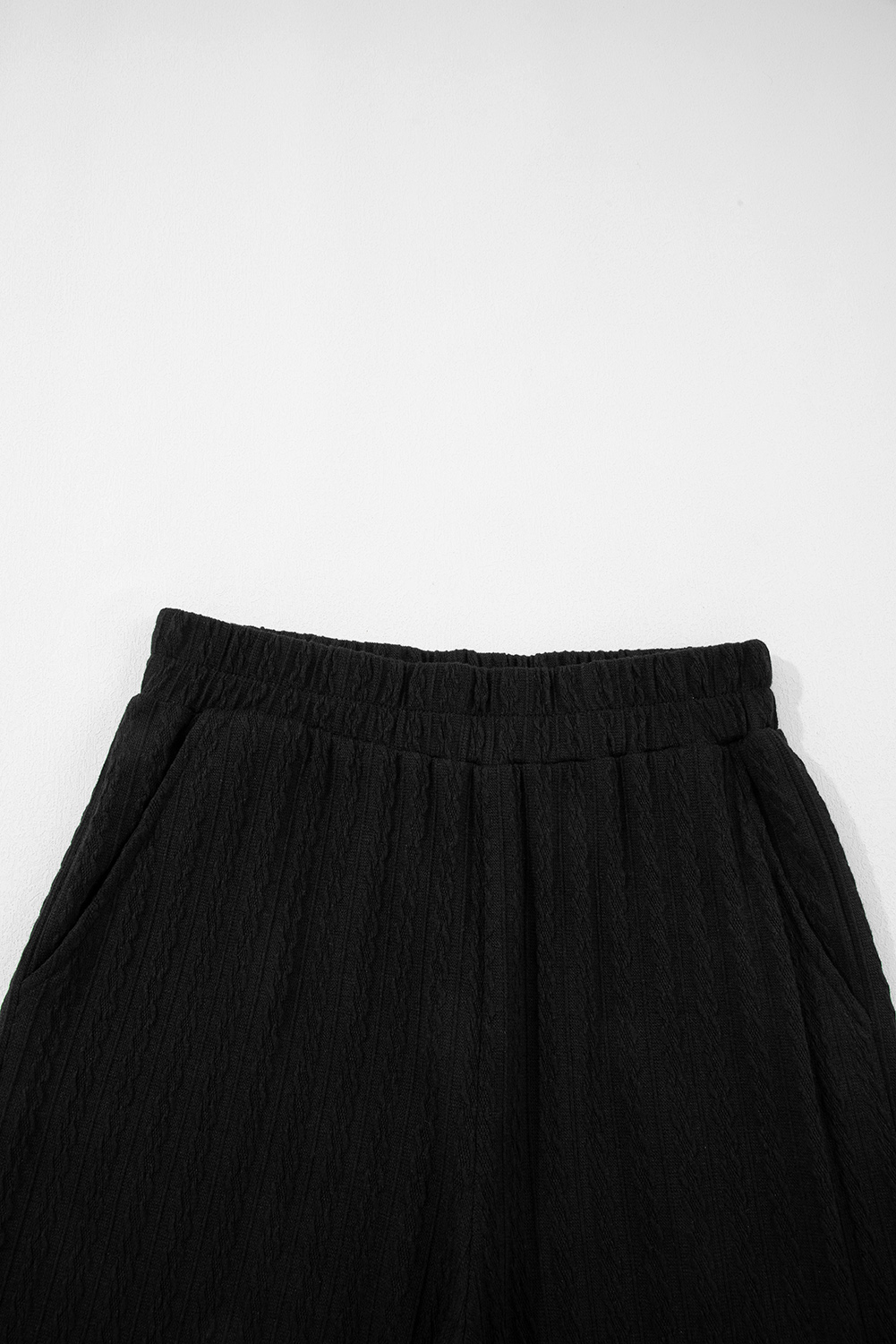Black Textured Chest Pocket Long Sleeve Top 2Pcs Pants Set - loveforevers