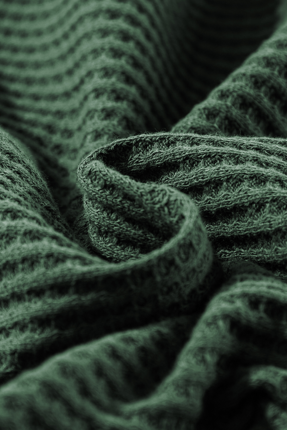 Blackish Green Waffle Knit Slim Fit Wrap V Neck Bodysuit - loveforevers