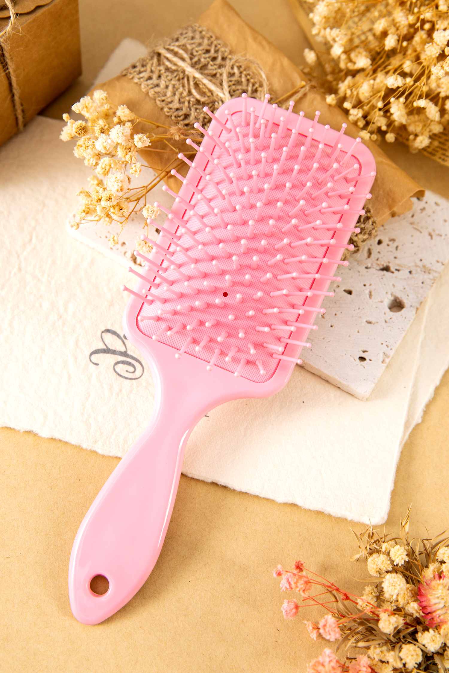 Peach Blossom Starry Ribbon Bow Print Air Cushion Comb - loveforevers