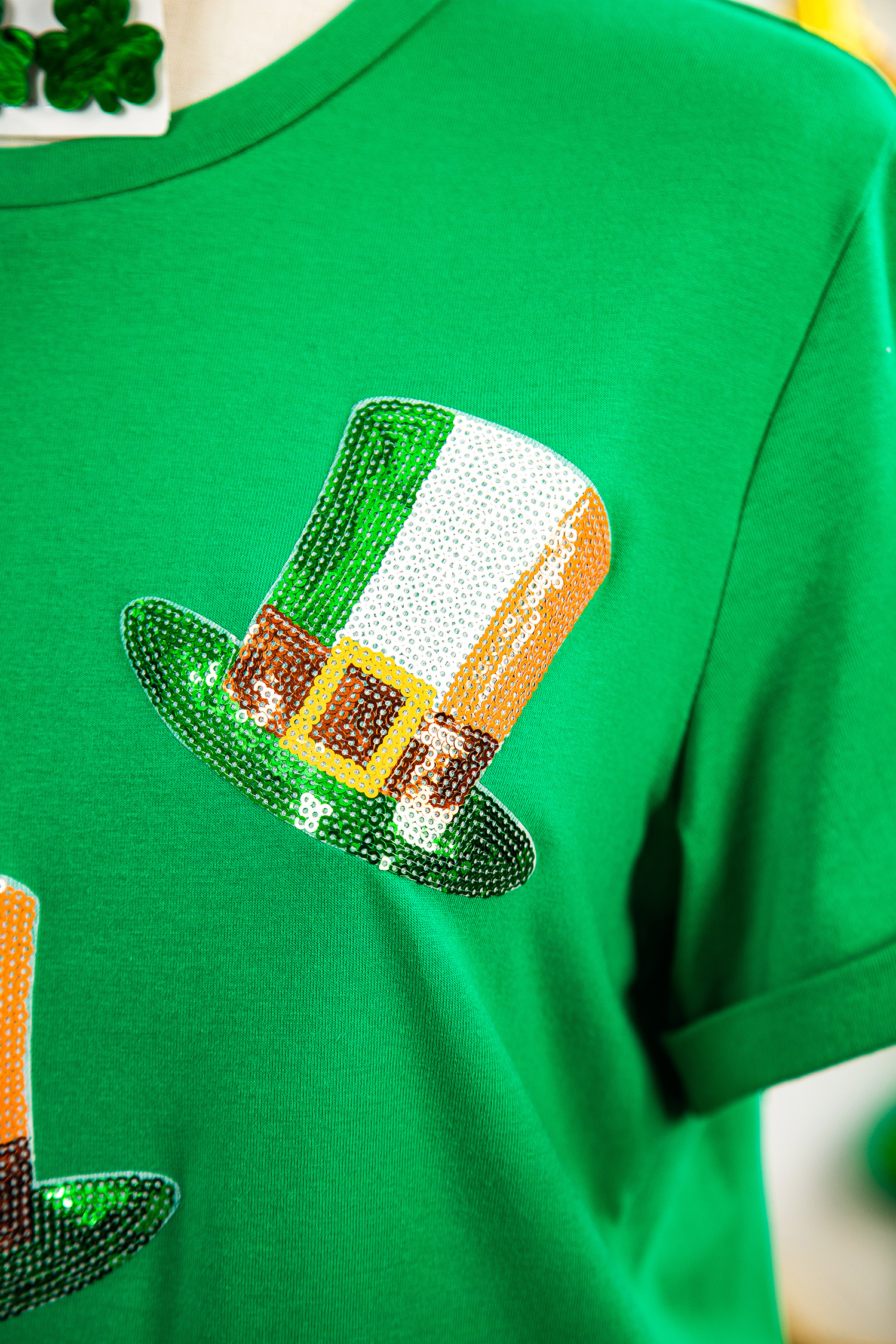 Bright Green Sequin St Patricks Day Hat Relaxed T Shirt - loveforevers