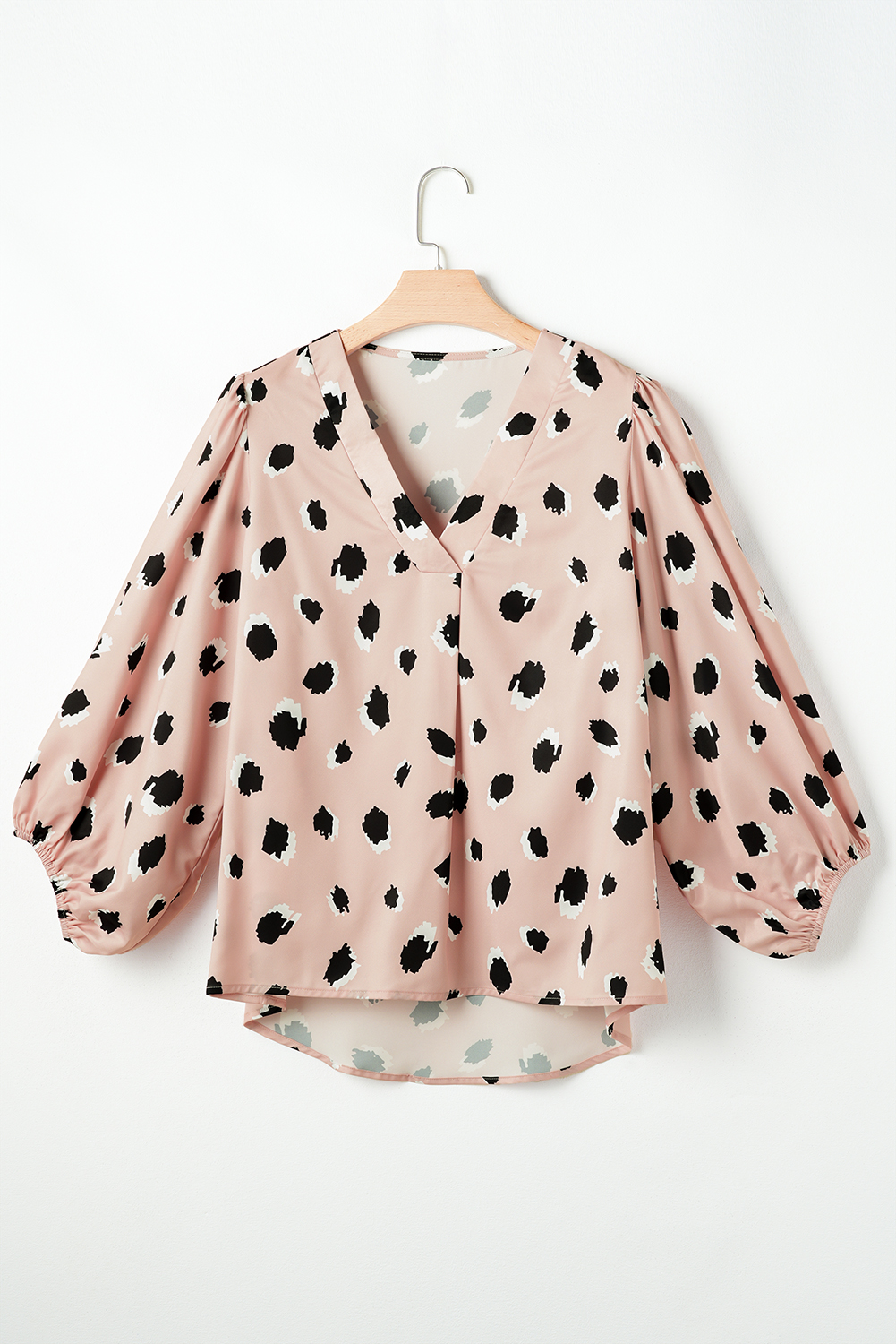 Khaki Classic Leopard V Neck Bracelet Sleeve Blouse - loveforevers