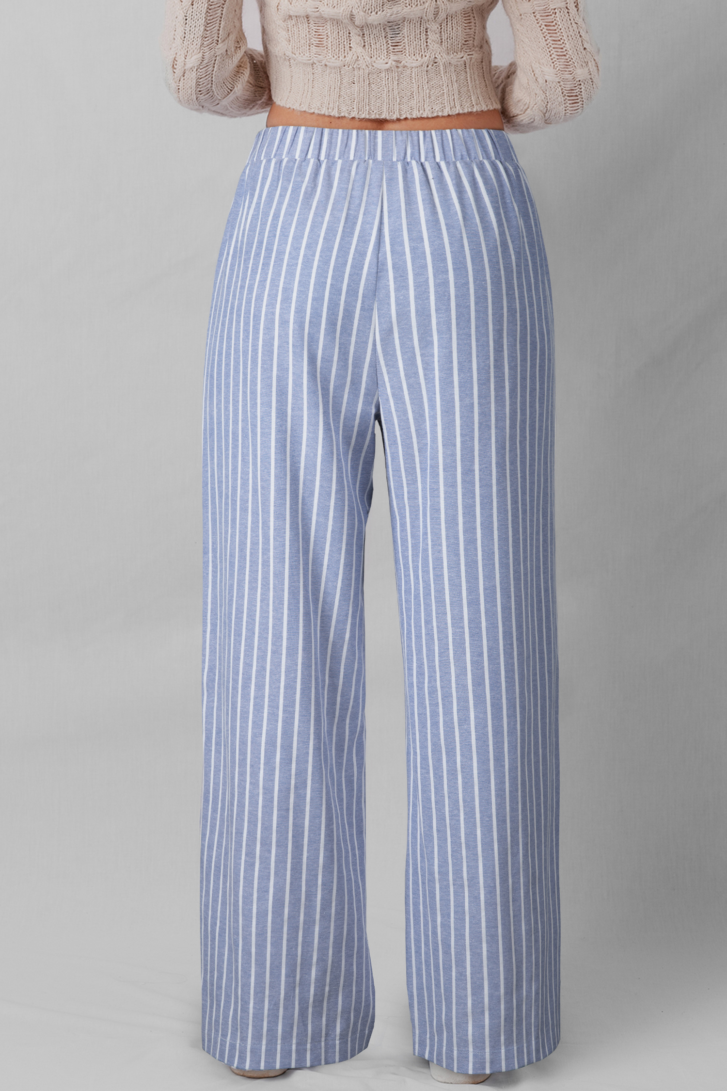 Sky Blue Stripe Buttoned Detail Loose Casual Pants - loveforevers