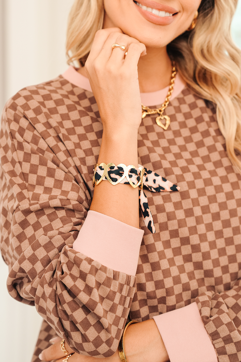 Camel Leopard Ribbon Twine Around Gold Plated Heart Bracelet - loveforevers