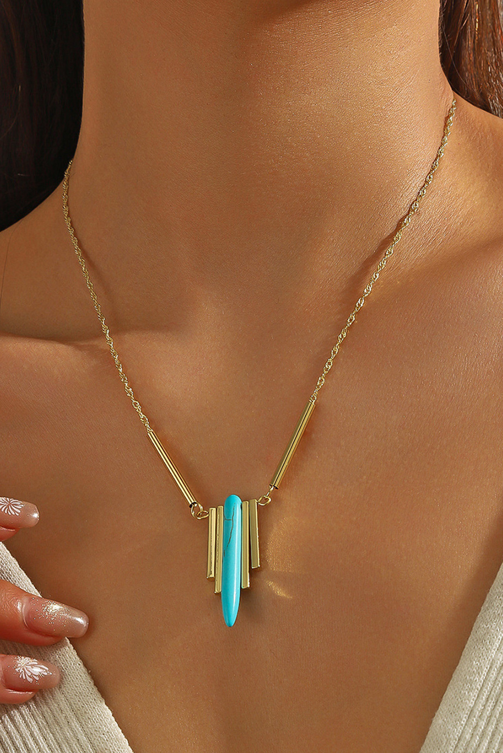 Gold Turquoise Metal Bars Chain Necklace - loveforevers
