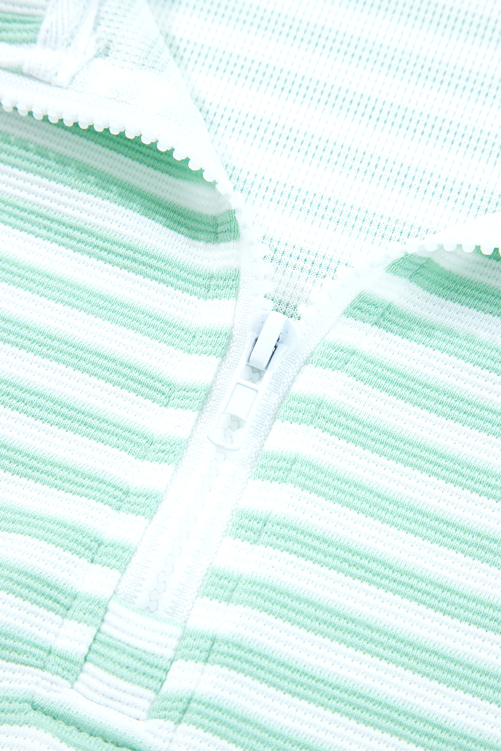 Green Stripe Quarter Zip Collar Pullover Long Sleeve Top - loveforevers