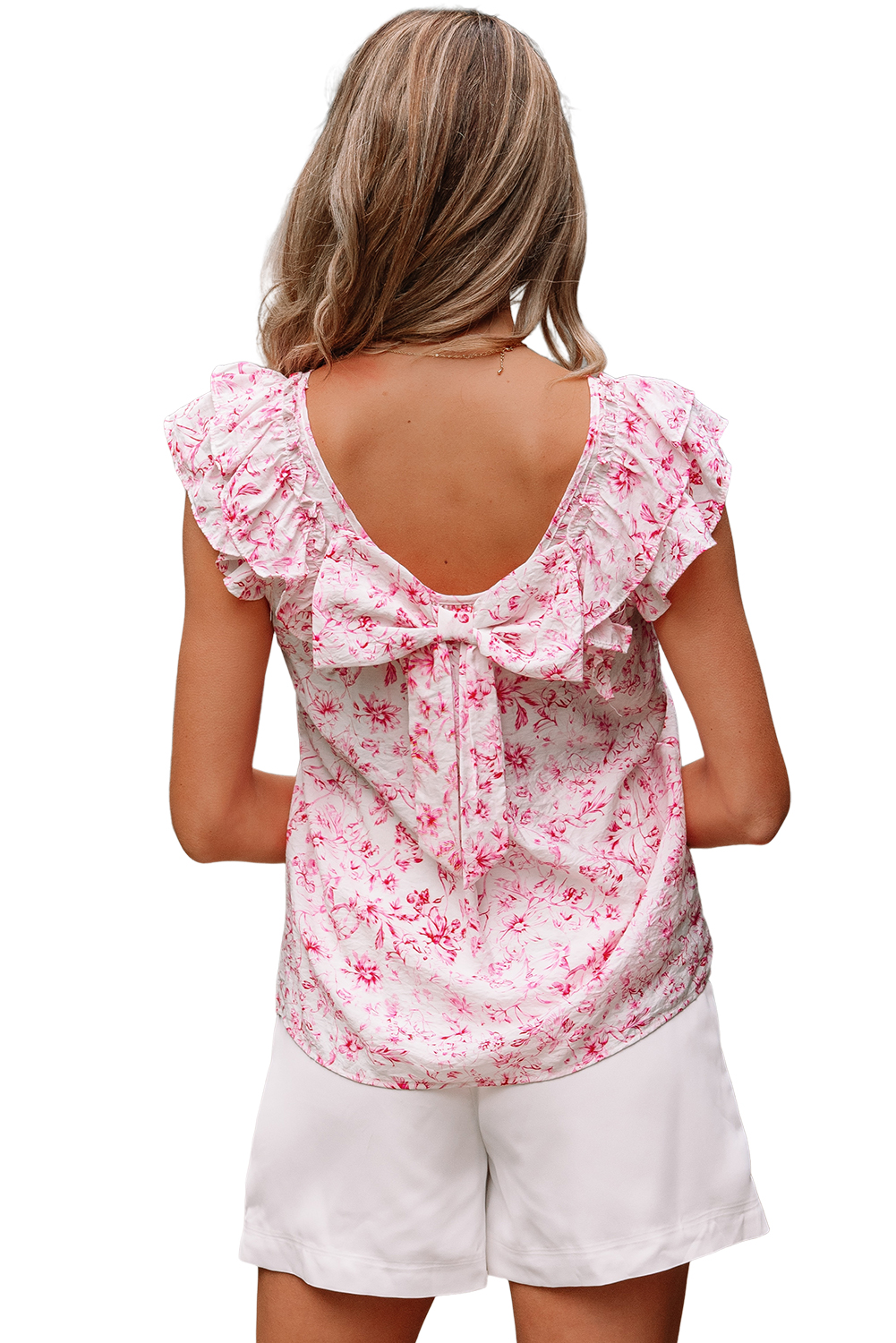 Beau Blue Textured Bow Knot Frilled Butterfly Sleeve Blouse - loveforevers