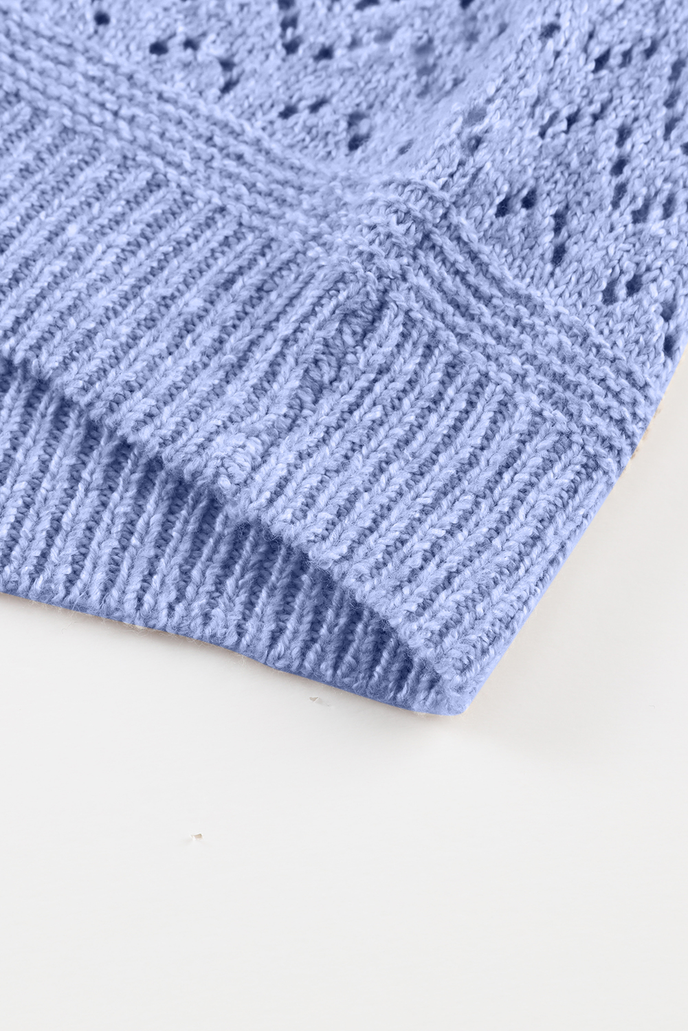 Sky Blue Eyelet Pattern Detail V Neck Drop Shoulder Sweater - loveforevers