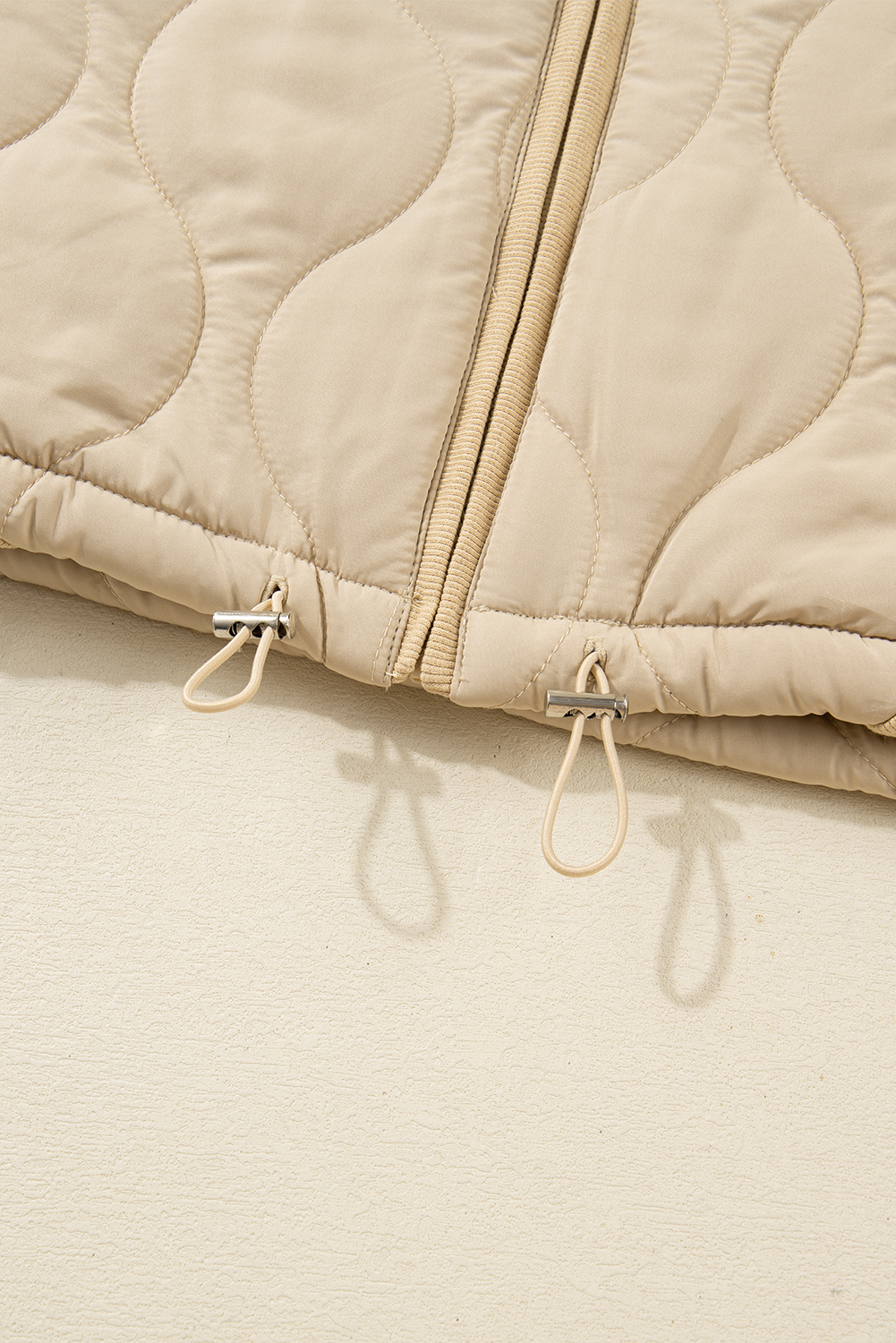 Pale Khaki Quilted Padded Casual Winter Jacket Vest with Fleece Lining - loveforevers