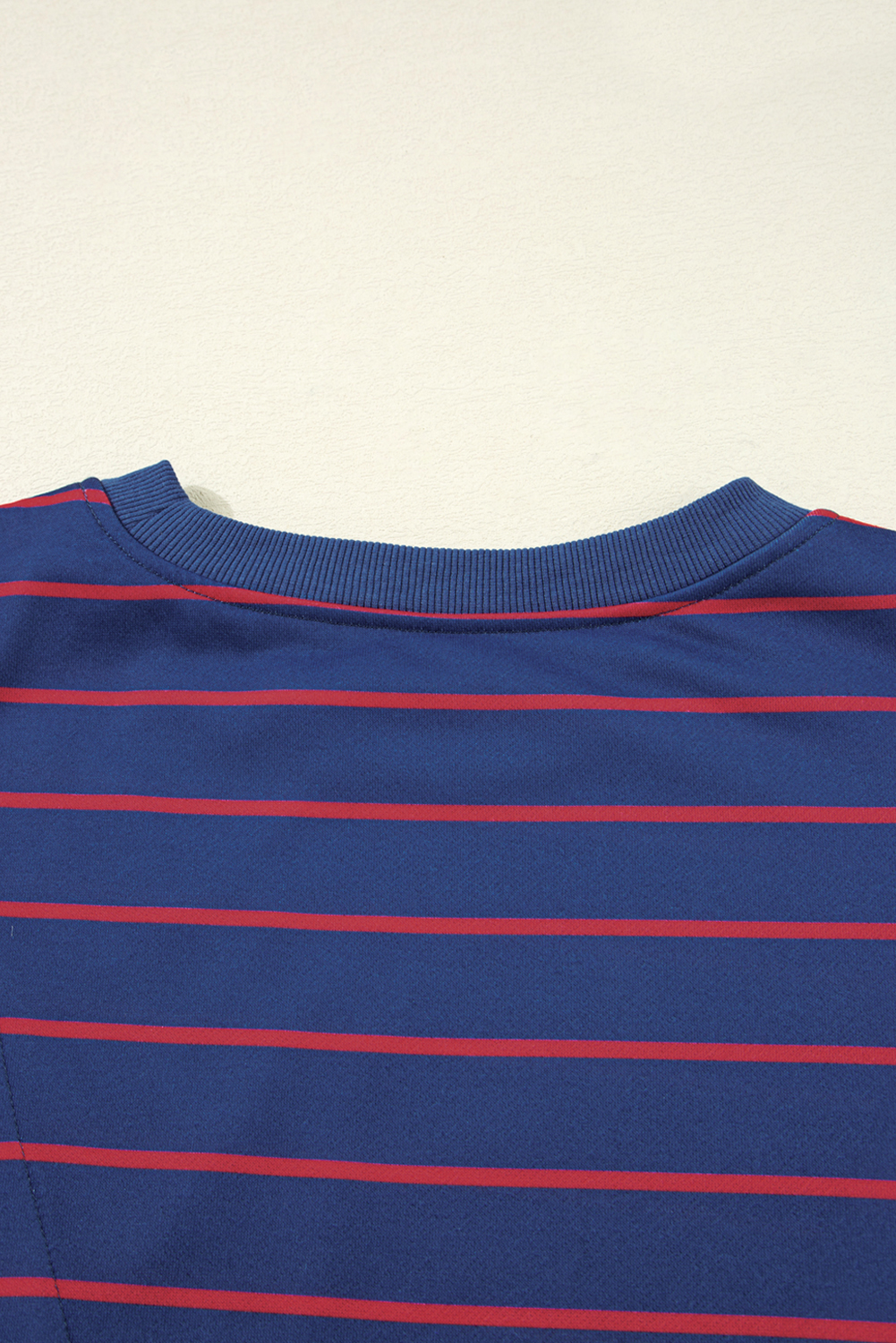 Blue Stripe Stylish Overlap Detail Drop Shoulder Pullover Sweatshirt - loveforevers
