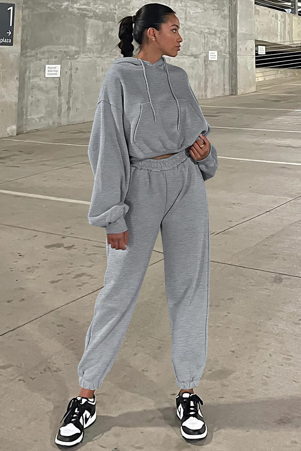 Gray Solid Drop Shoulder Hoodie and Joggers Activewear Set - loveforevers
