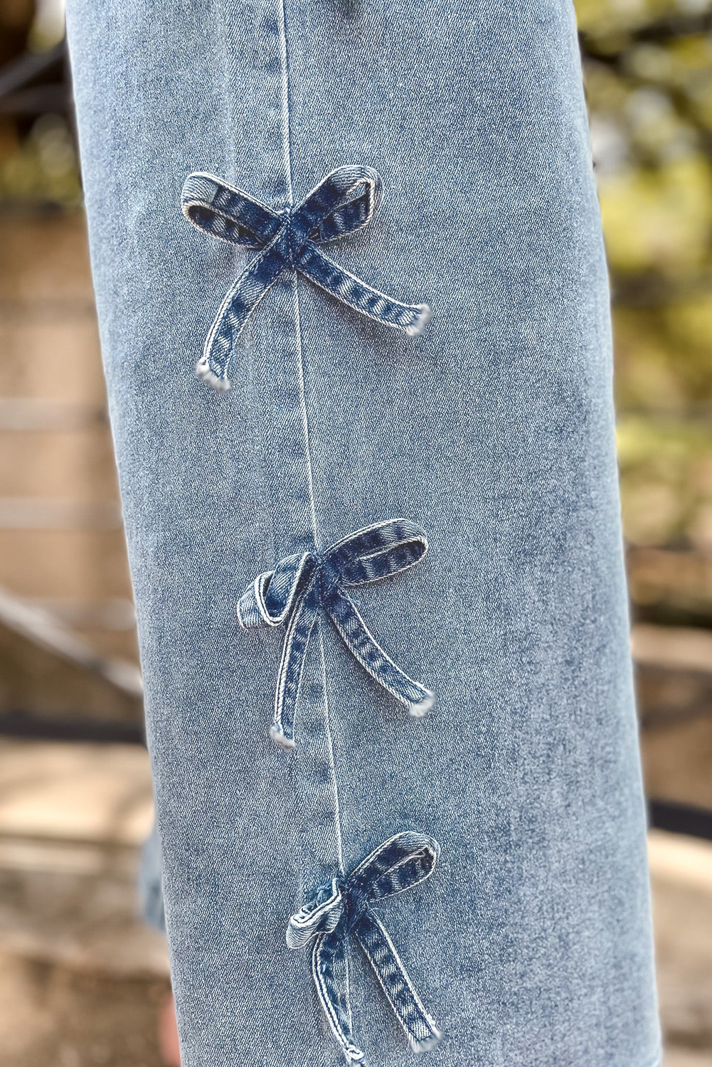 White Bow Knot Side Detail Straight Leg Loose Jeans - loveforevers
