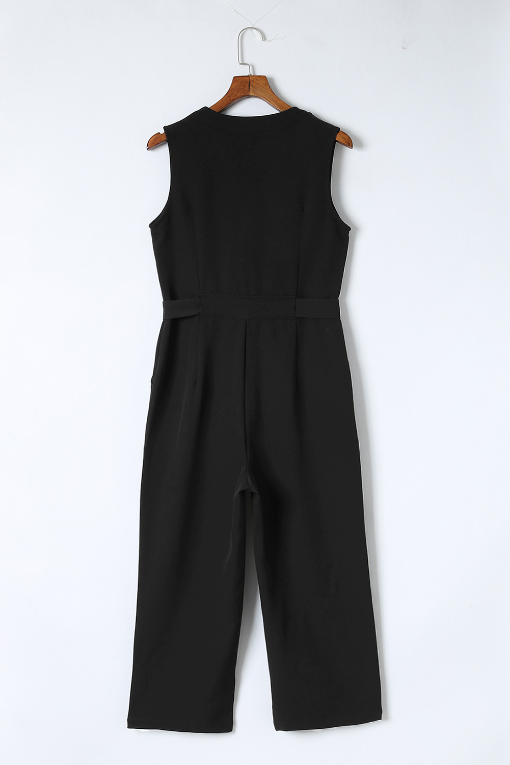 Black Buttoned Sleeveless Cropped Jumpsuit with Sash - loveforevers