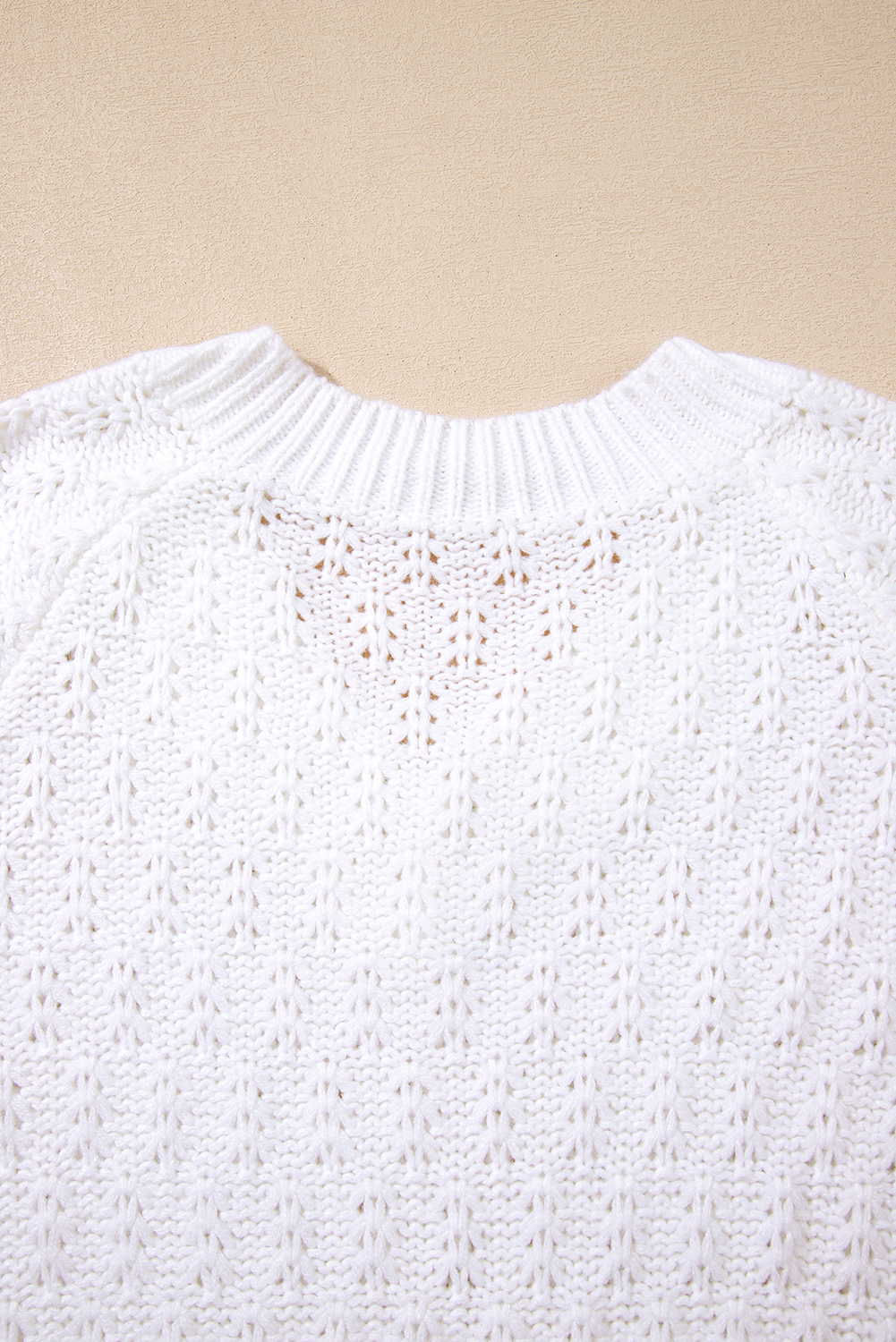 White Textured Knit Ribbed Edge V Neck Loose Sweater - loveforevers