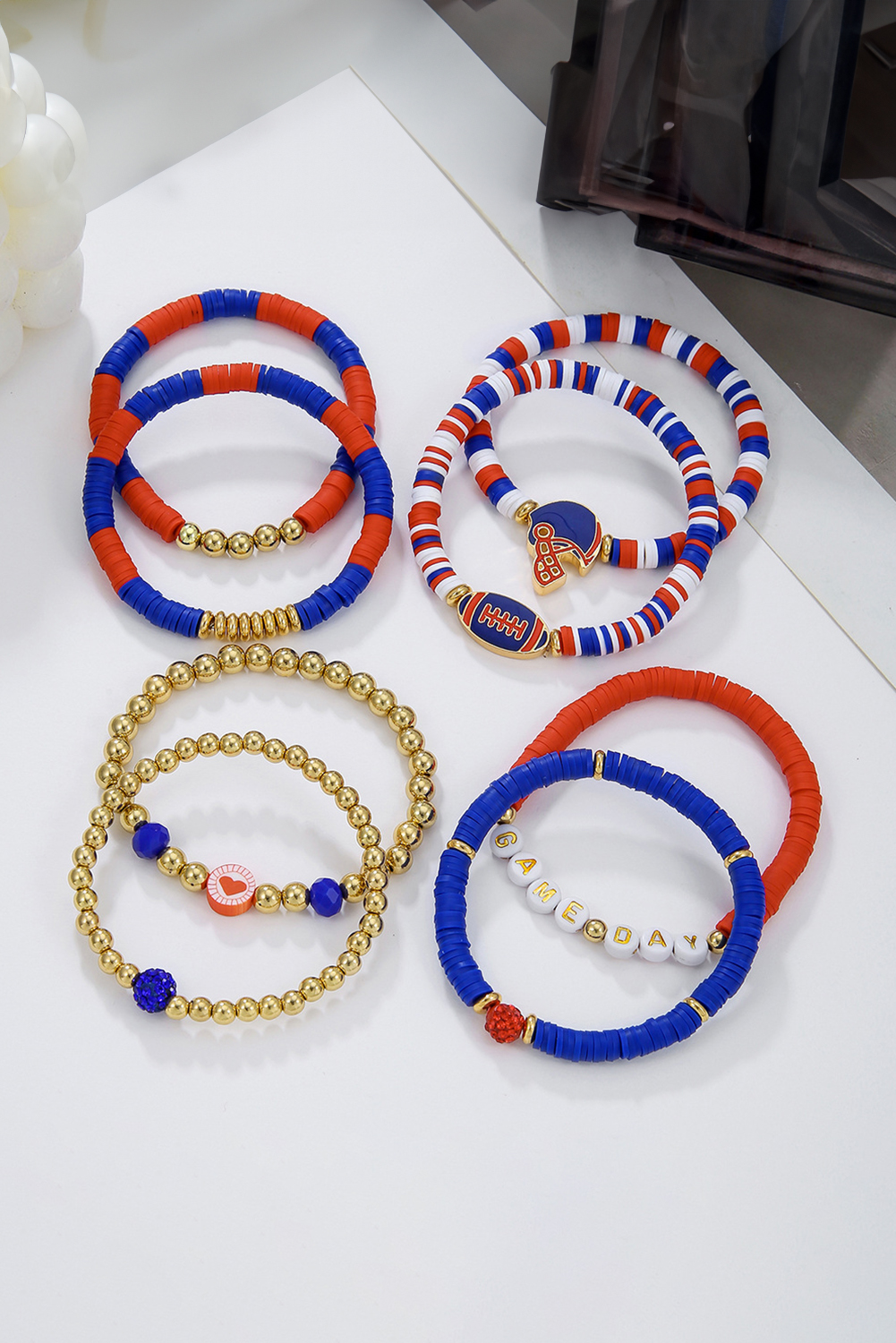 Dark Blue 8pcs Stackable Clay Beaded GAME Day Bracelet Set - loveforevers
