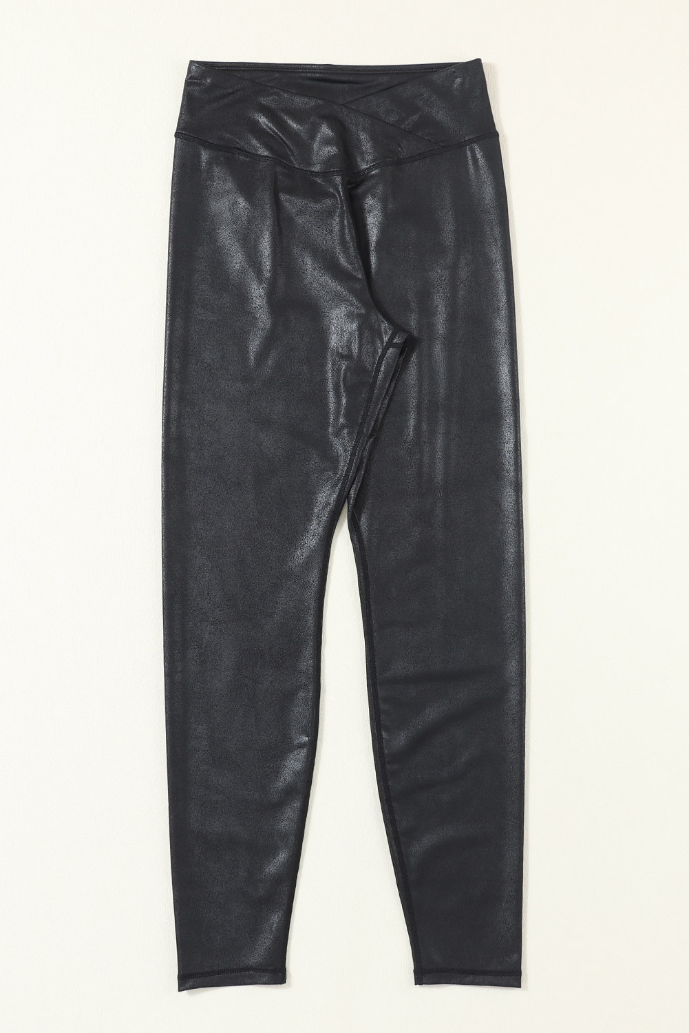 Dearlovers Black Crossed Dip Waist Sleek Leather Leggings - loveforevers