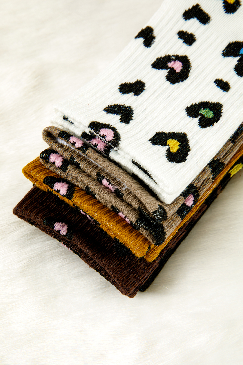 Bristol Black 5 Pairs Ribbed Trim Leopard Print Socks - loveforevers