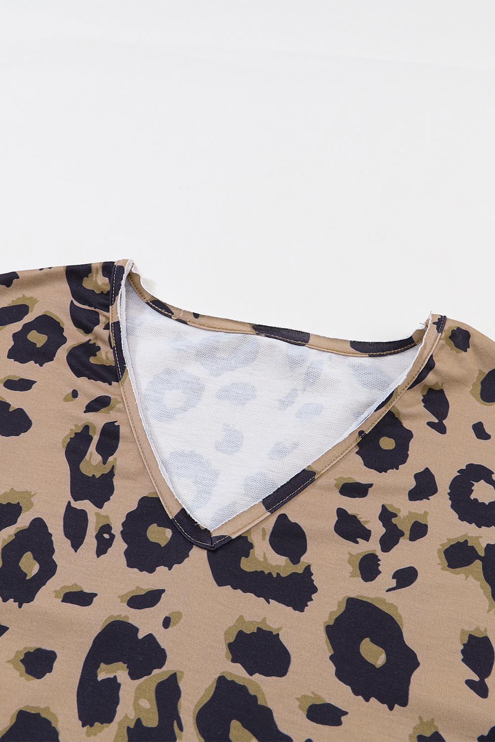 Brown Leopard Split Joint V Neck Long Sleeve Tops - loveforevers