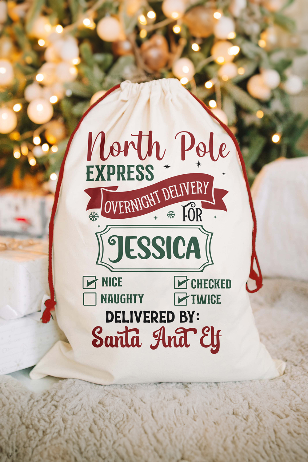 White North Pole Express Christmas Gift Delivery Canvas Sack - loveforevers