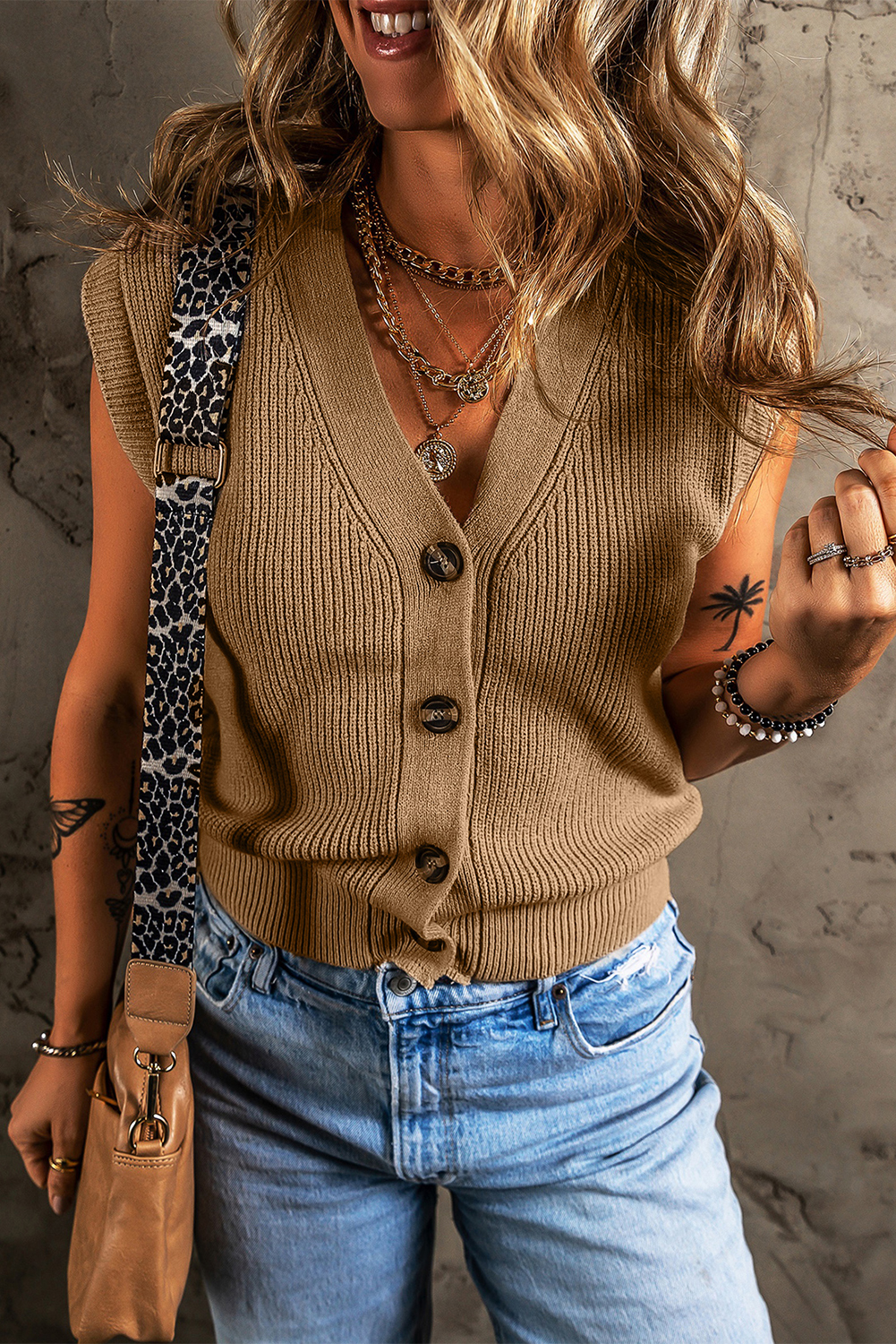 Parchment V Neck Buttoned Front Sweater Vest - loveforevers