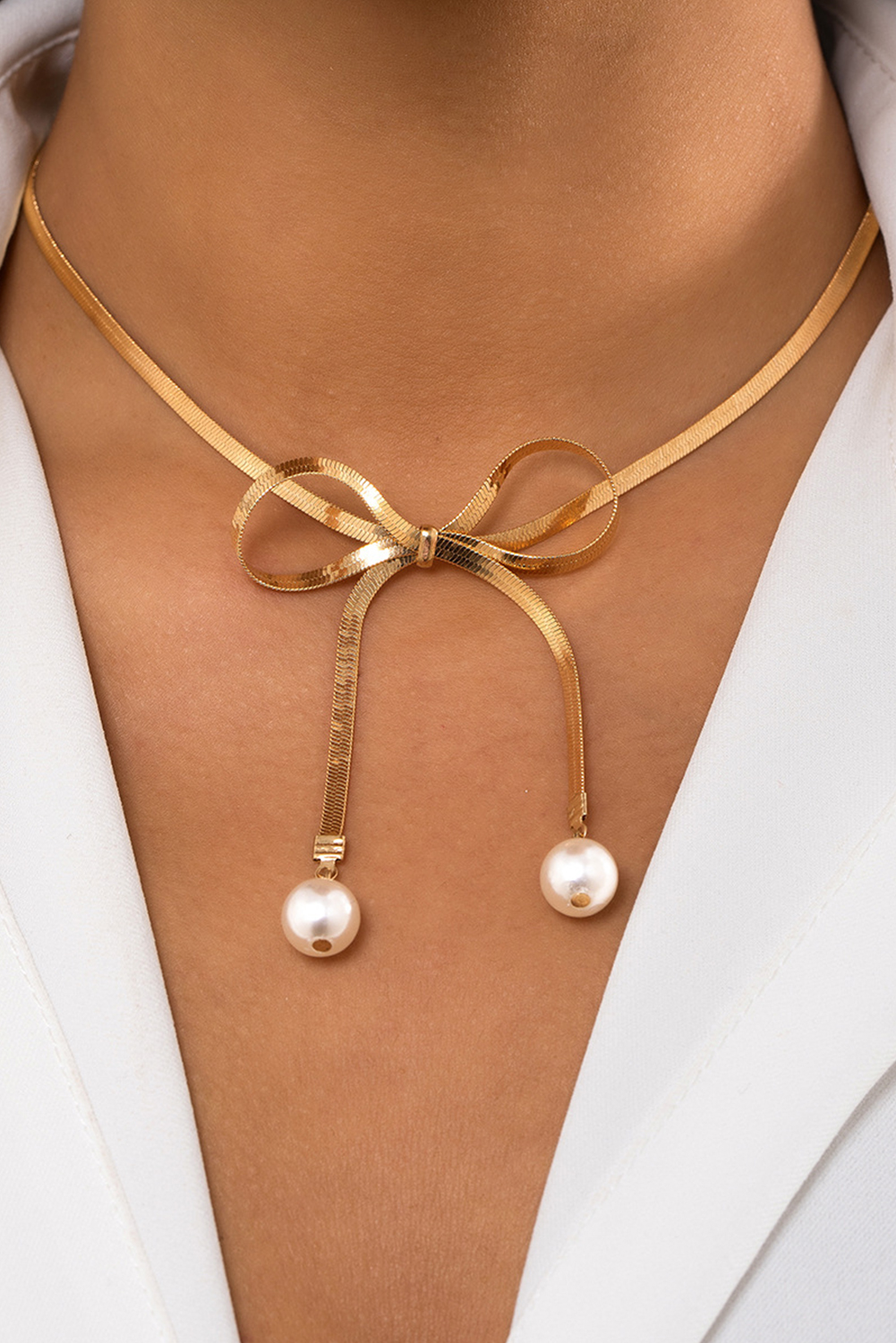 Gold Pearly Bow Plated Collarbone Necklace - loveforevers