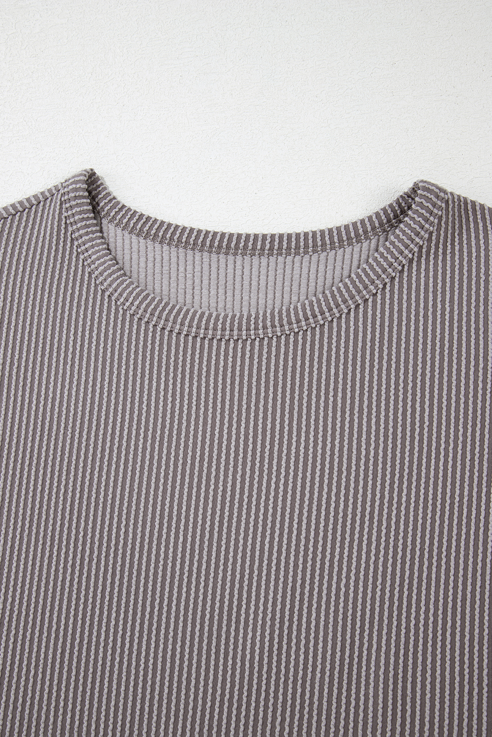 Gray Twisted Rib Wide Sleeve Crew Neck T Shirt - loveforevers