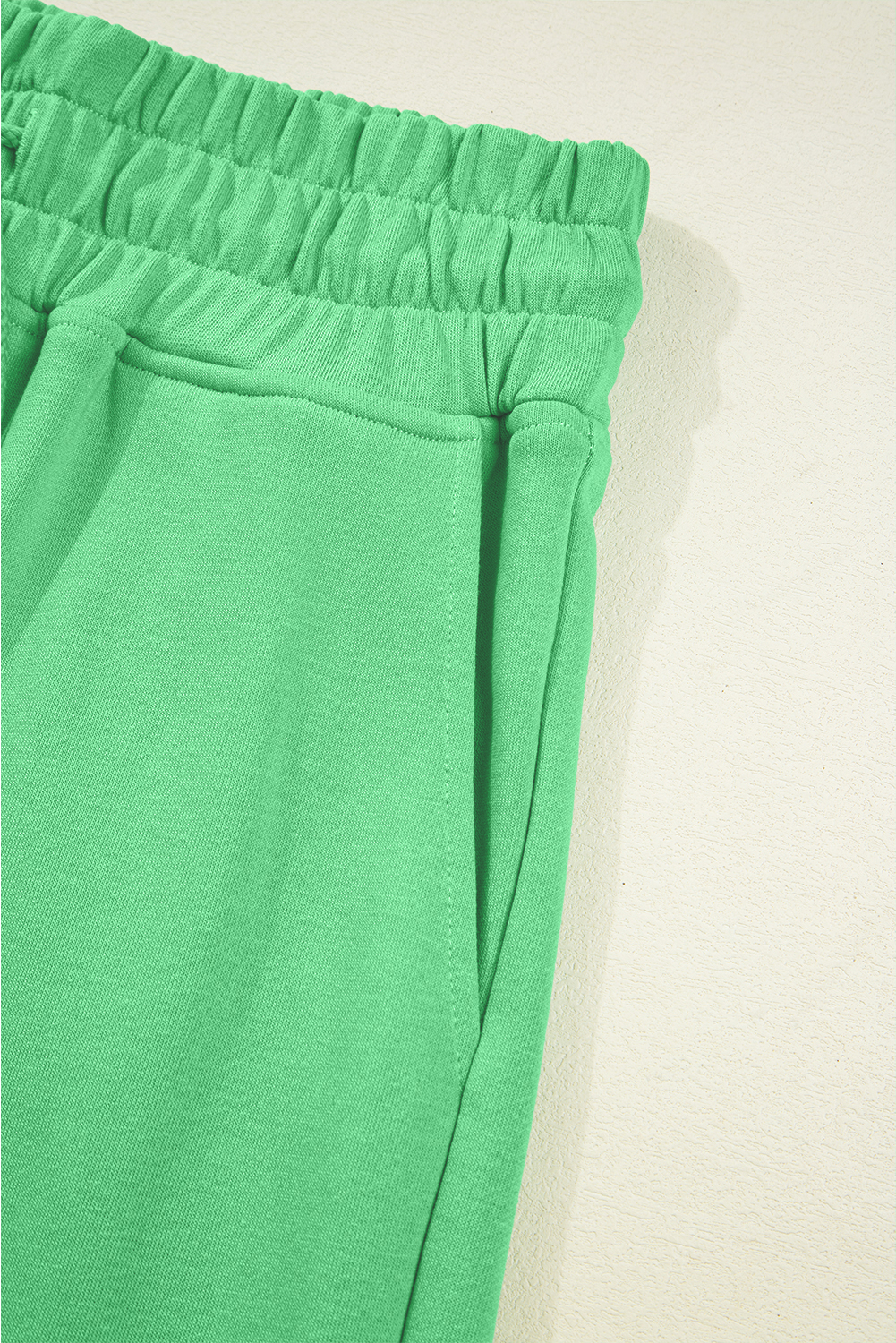 Bright Green Drop Shoulder Puff Sleeve Crop Pullover Drawstring Wide Leg Pants Set - loveforevers