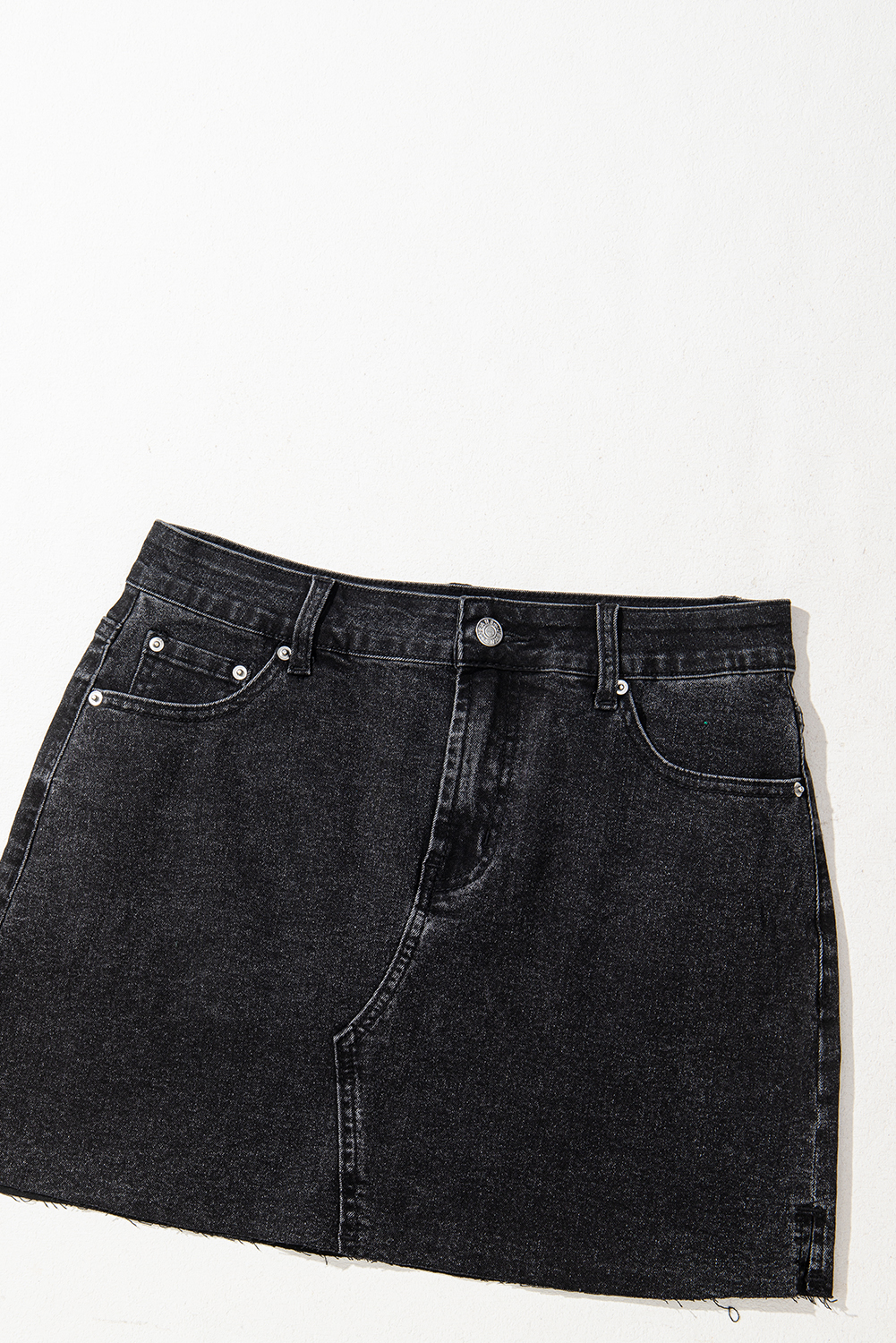 Carbon Grey Mineral Wash Ripped Raw Hem Denim Mini Skirt - loveforevers