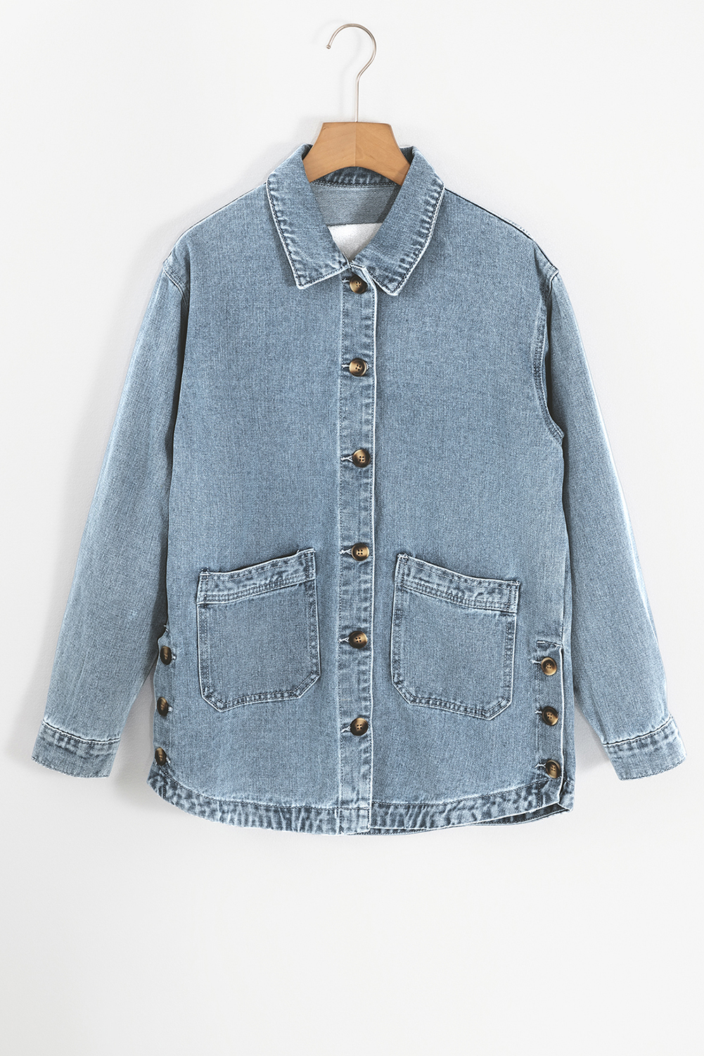 Dusk Blue Slit Buttons Pocketed Denim Jacket - loveforevers