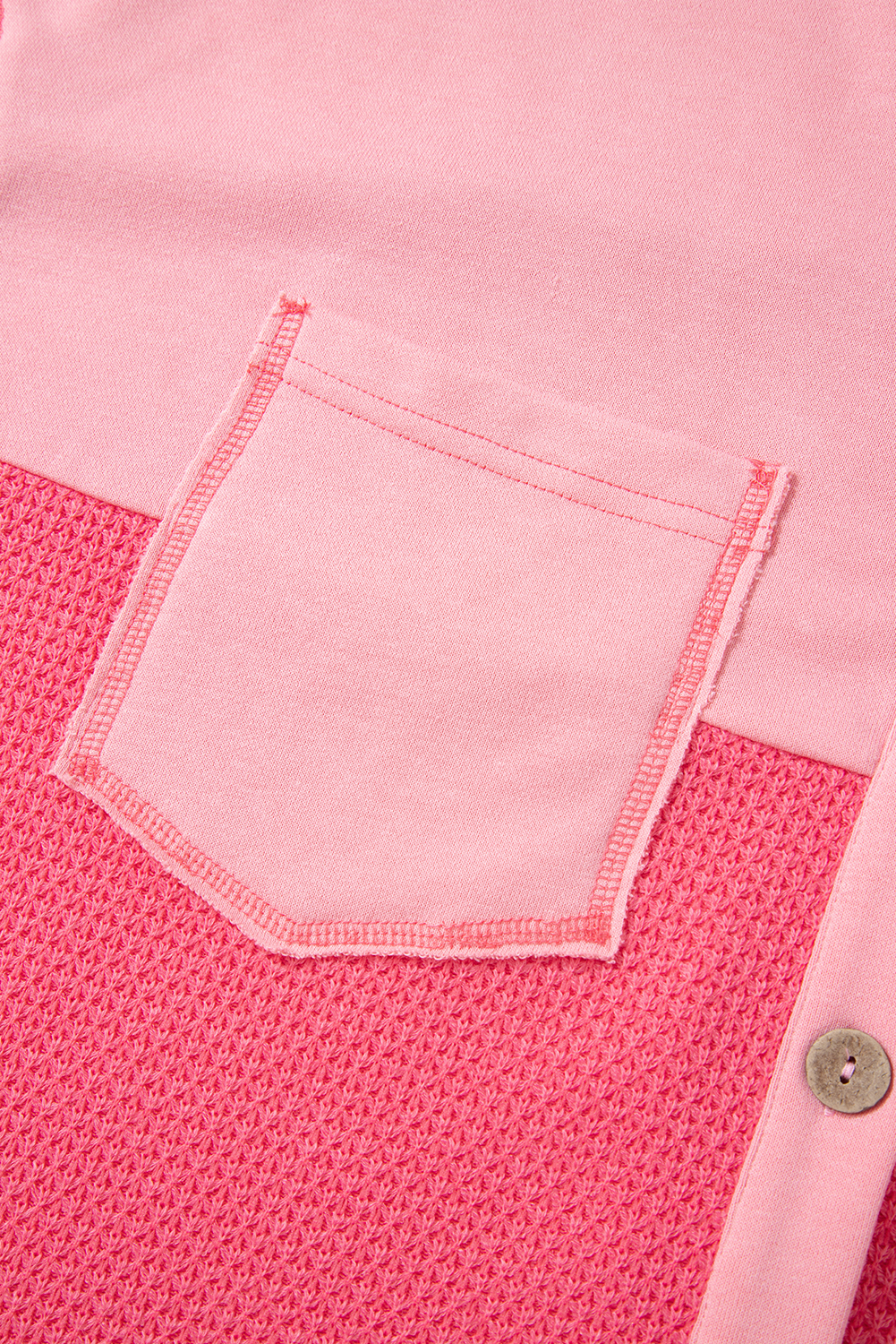 Peach Blossom Two Tone Contrast Waffle Knit Buttoned Loose Shacket - loveforevers