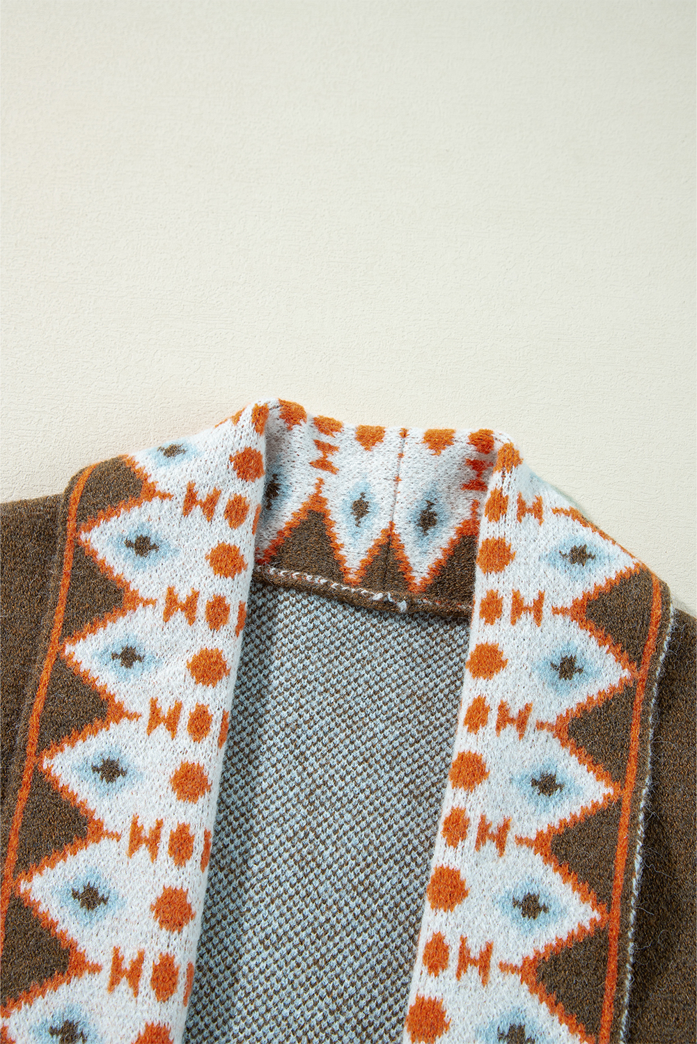 Brown Aztec Print Open Front Knitted Cardigan - loveforevers