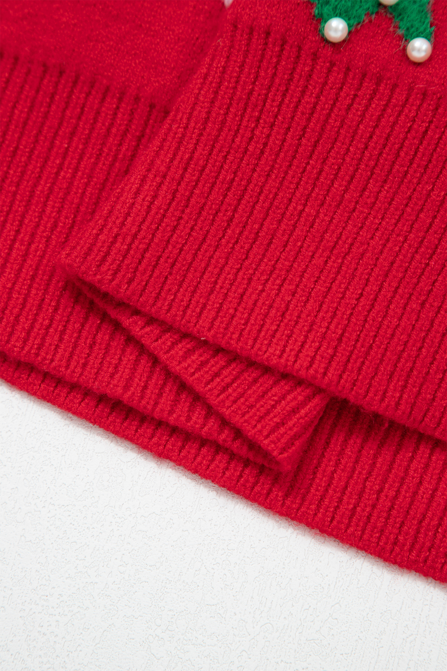 Fiery Red Bow Pearl Embellished Christmas Holiday Sweater - loveforevers