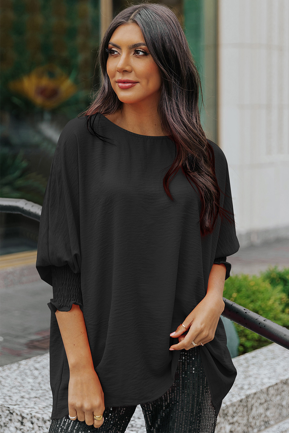 Green Smocked Wrist Shift Top - loveforevers