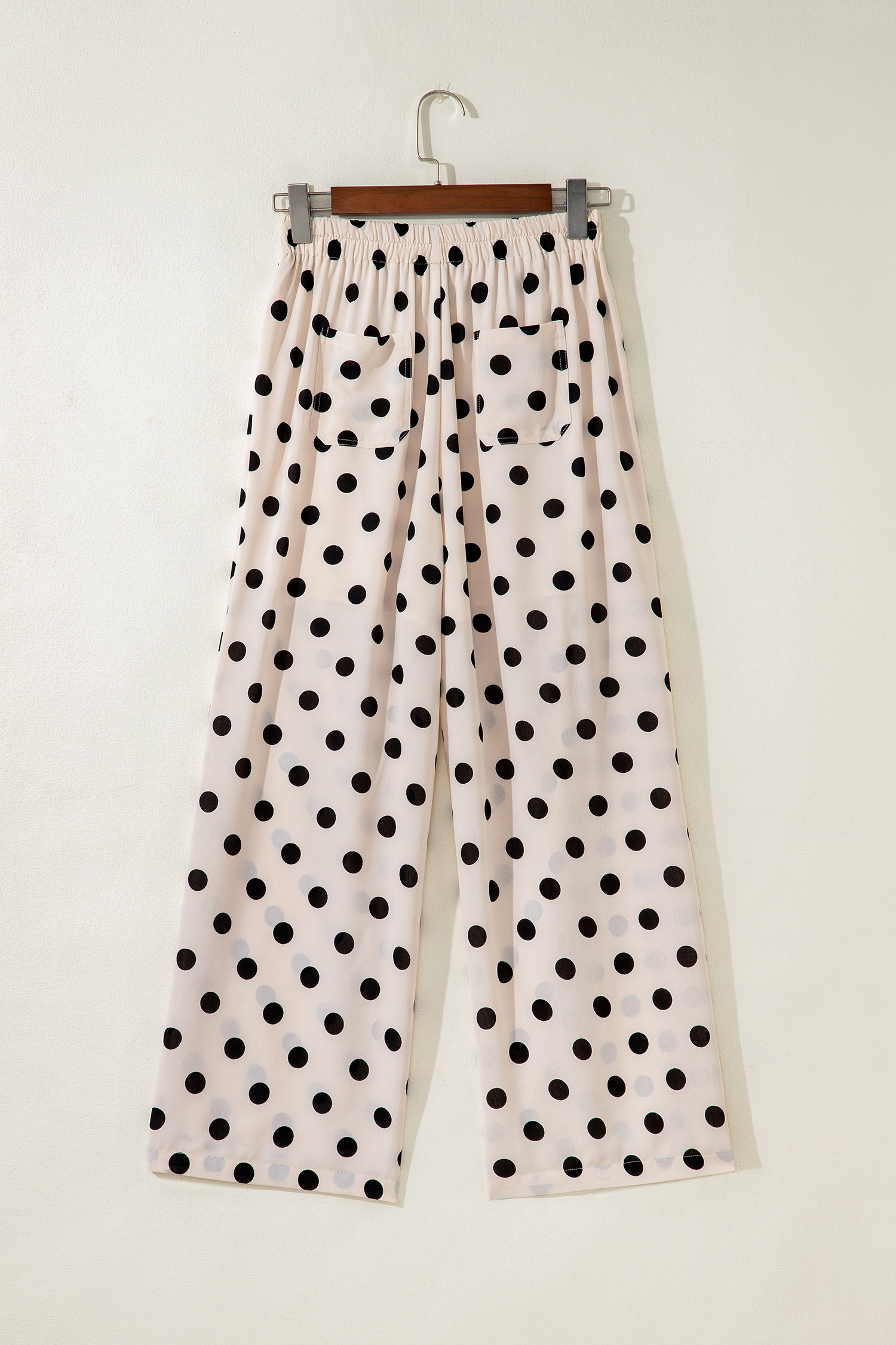 White Polka Dot Print Patched Pocket Loose Pants - loveforevers