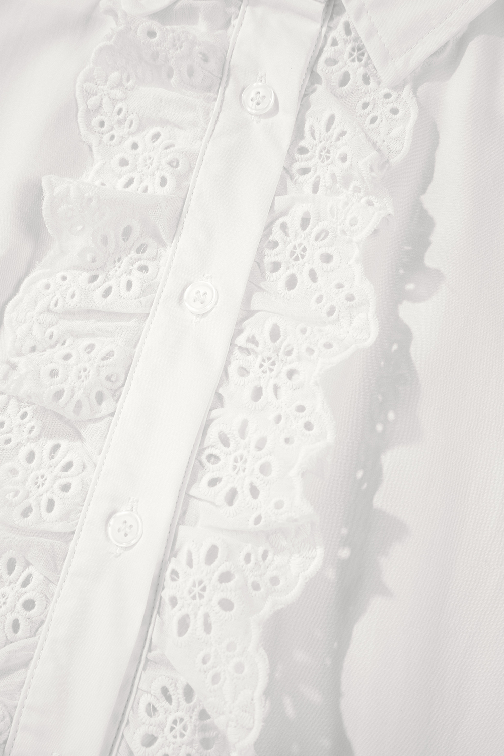 White Lace Crochet Trim Turn Down Collar Buttoned Shirt - loveforevers