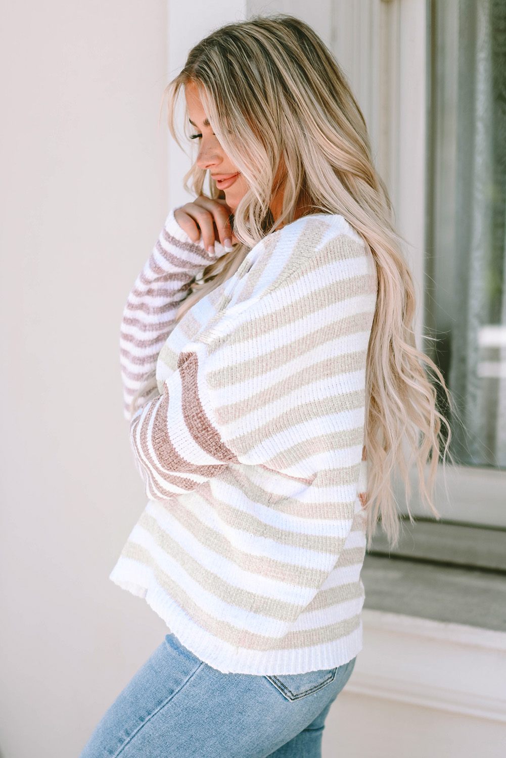 Stripe Blocked Drop Shoulder Slouchy Sweater - loveforevers