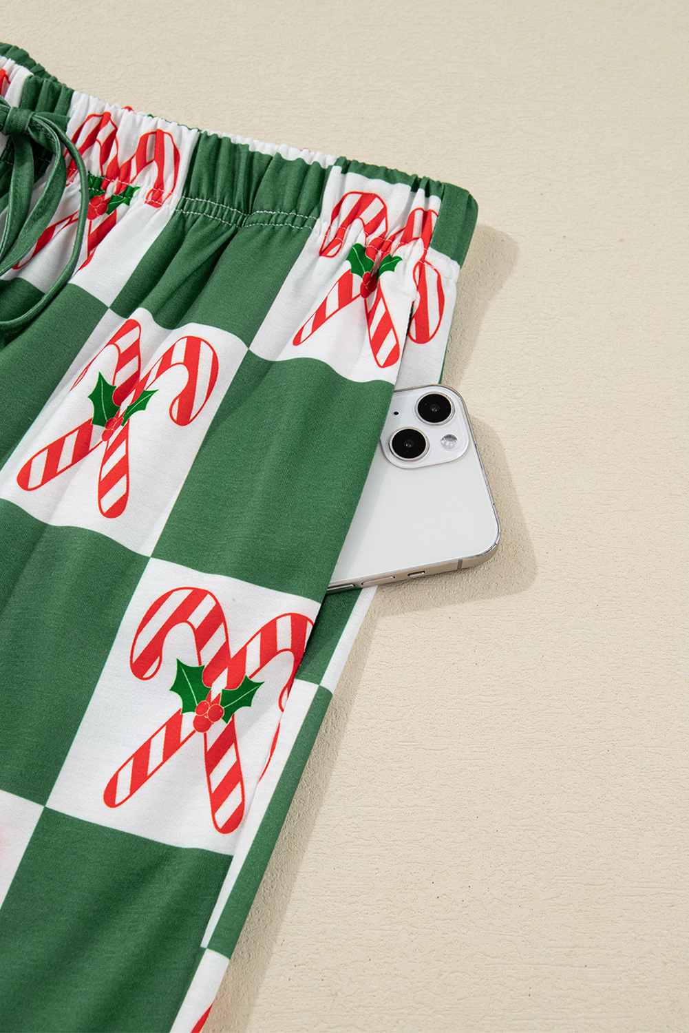 Green Holly Jolly Checkered Pattern 2pcs Long Pajama Set - loveforevers