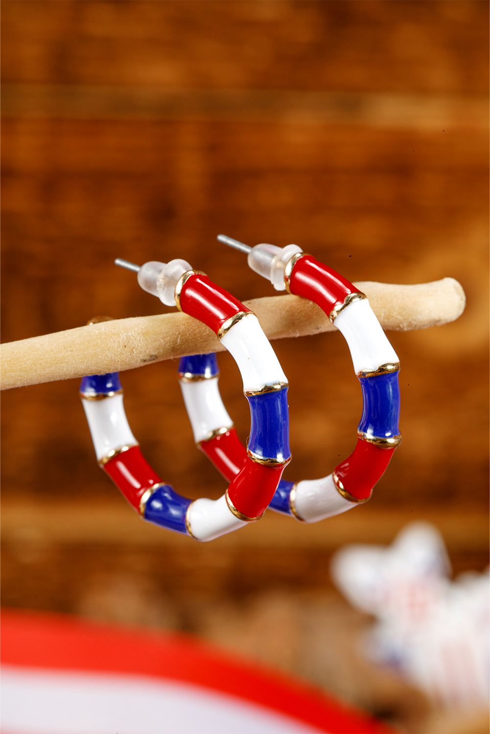 Dark Blue Independence Day Enamel C-shape Stud Earrings - loveforevers