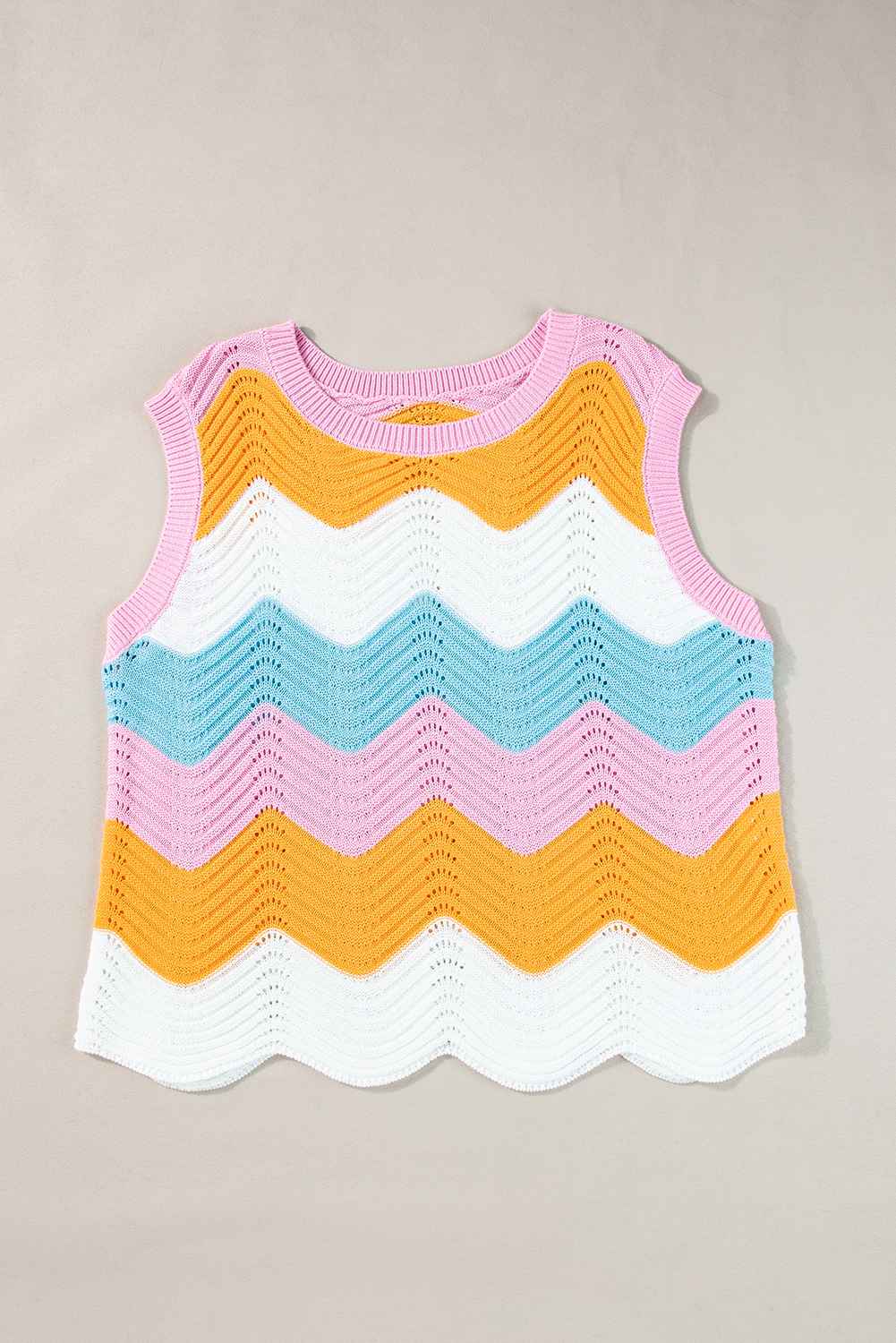 Multicolour Wavy Striped Print Textured Knit Sleeveless Sweater Top - loveforevers